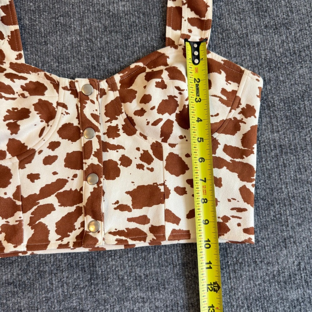 Altar'd State Brown Cow Print Corset Bustier Crop Top Snap Front Buttons Sz Med - Picture 8 of 8